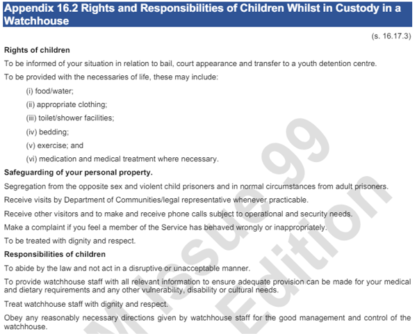 Figure 8: Extract of Appendix 16.2 of the Queensland Police Service’s Operational Procedures Manual