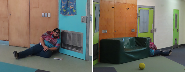 Photos 7 and 8: Sitting on the floor to talk to children locked in their rooms